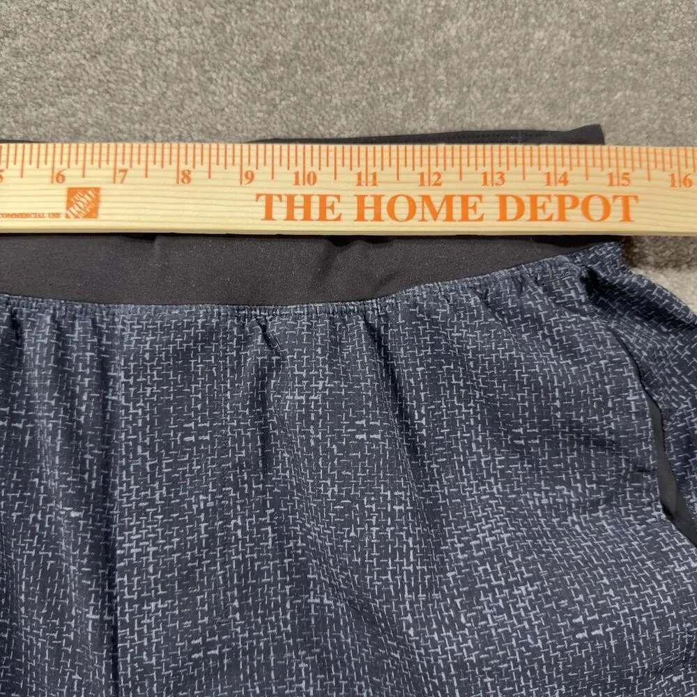 Lululemon Mens M THE Short Lined Training Running Short Black Pattern Zip Pocket